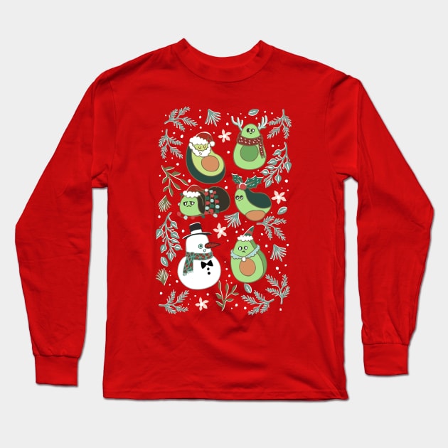 Christmas Avocado Long Sleeve T-Shirt by huebucket